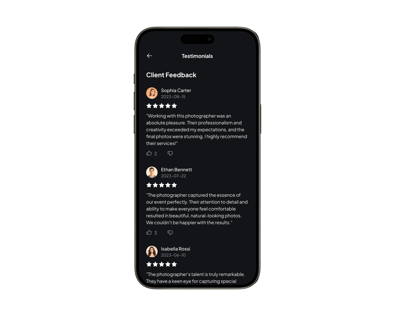 Product listing screen with filters